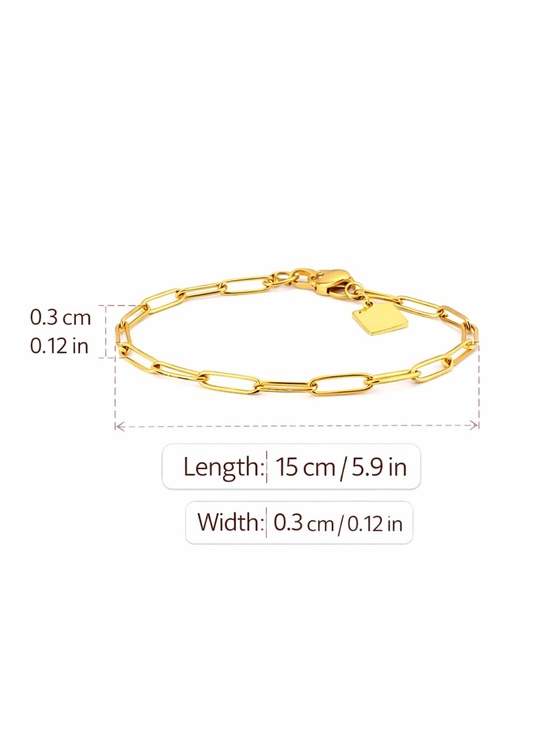 18K Gold Plated Paperclip Link Bracelet – Stainless Steel, Charm Detail - Picture 2 of 5